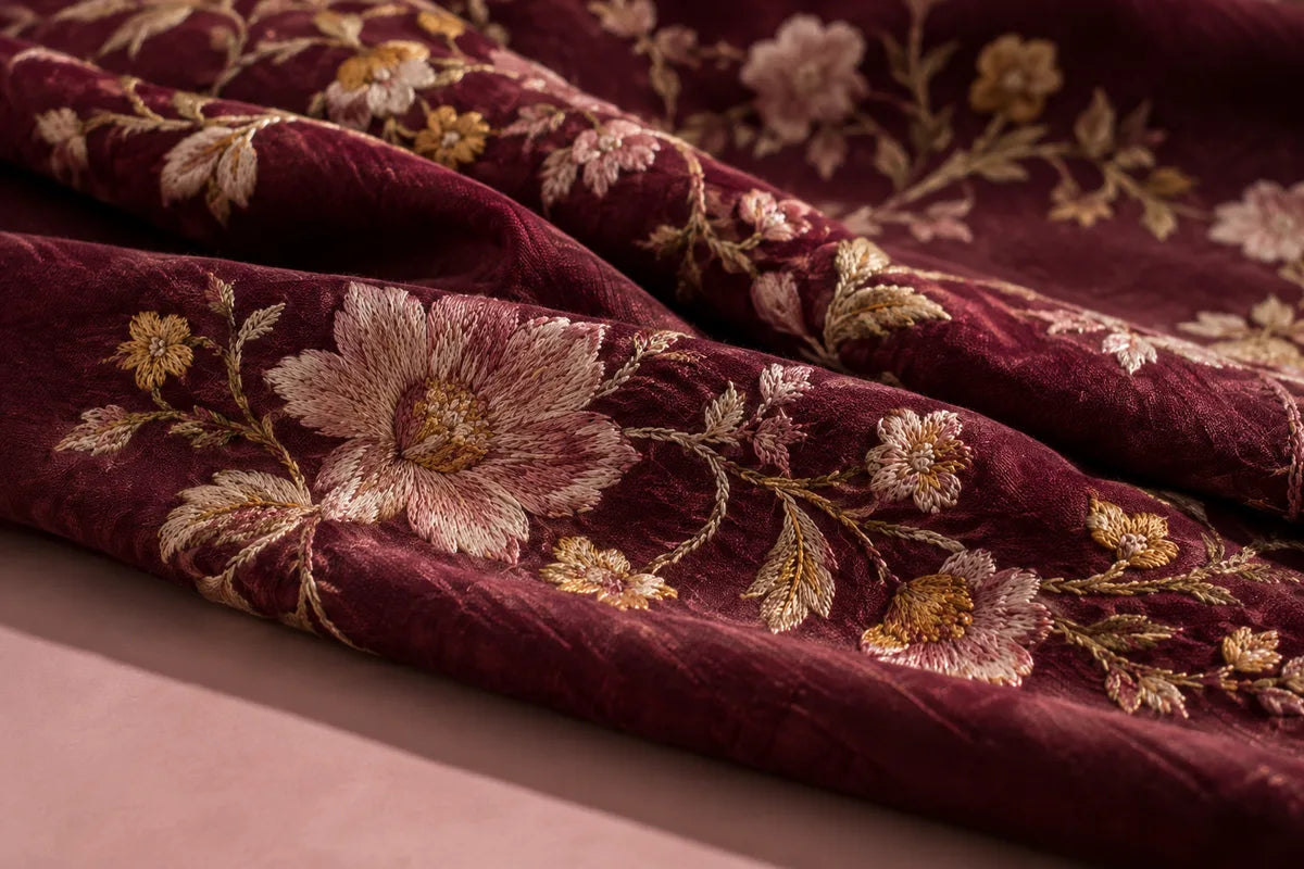 Wine and rose botanical textile detail illustration